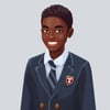 Botswanan person, 18 years old, smiling and wearing school uniform, studio background